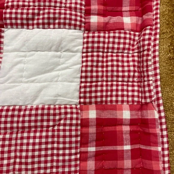 Bright Future red & white gingham, cotton crib quilt with matching bed skirt - Picture 2 of 8